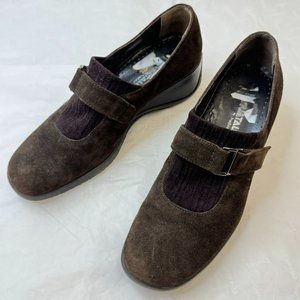 Aquatalia by Marvin K Mary Jane Slip On Loafer Brown Suede Wedge US 7